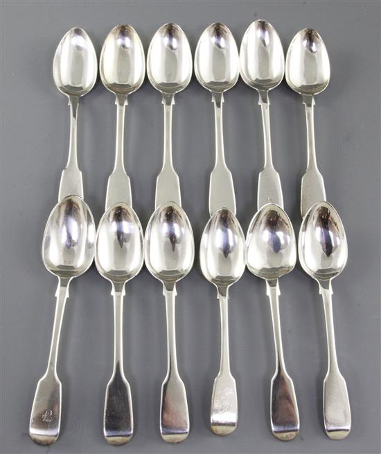 A set of twelve George IV and early Victorian silver tea spoons , Length 146mm, weight 9.4oz/295 grms